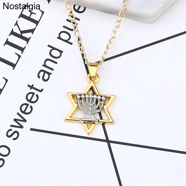 Star Of David Menorah Jewish Necklace Unisex