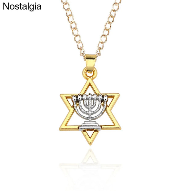 Star Of David Menorah Jewish Necklace Unisex