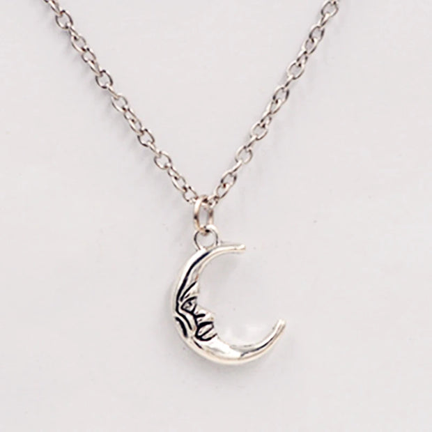 Antique Silver Color Moon Pendant Necklace Lover