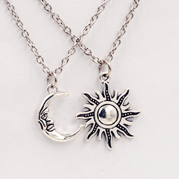 Antique Silver Color Moon Pendant Necklace Lover